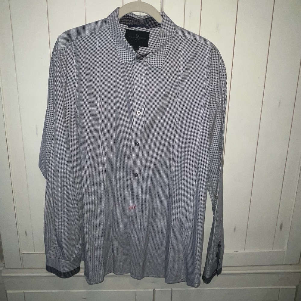 MARC ECKO Mens L Long Sleeve Button Down Black & Blue Striped‎ Shirt Rockabilly
